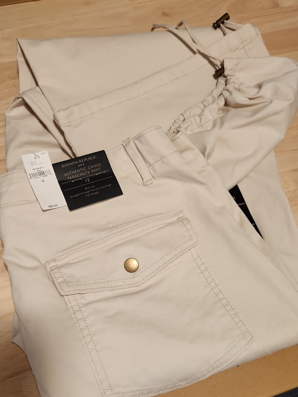Banana Republic Cream Parachute Chino Pants with Snap Flap Pocket